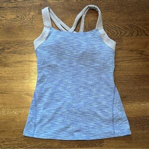 Lucy Yoga/Exercise Heather Blue & Grey Strappy Tank Top w/Built In Bra - Small